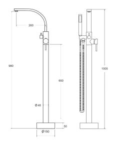 Bateria wannowa wolnostojąca 100 cm ze słuchawką prysznicową Besco Decco II BW-DII