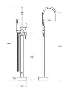 Bateria wannowa wolnostojąca 118 cm ze słuchawką prysznicową Besco Illusion I BW-II