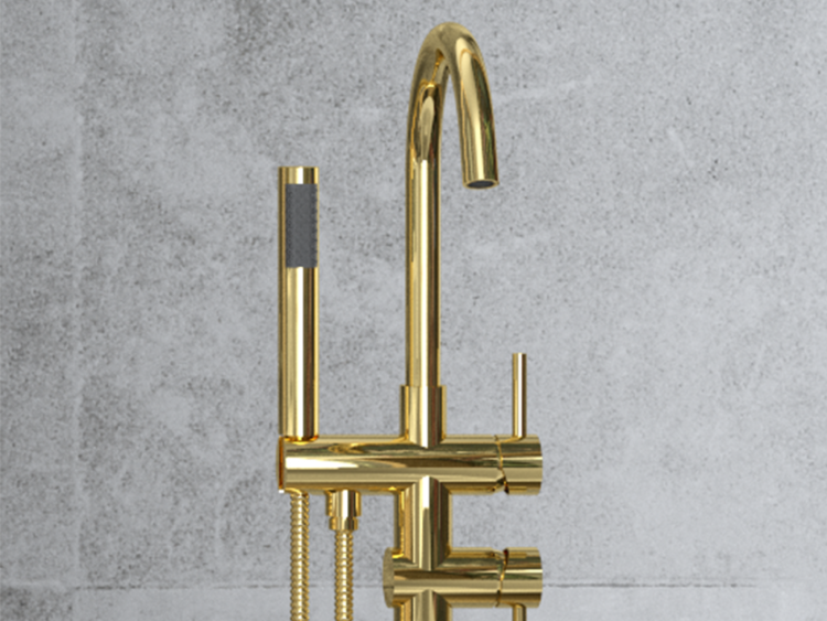 Złota bateria wannowa wolnostojąca 118 cm ze słuchawką prysznicową Besco Illusion I BW-II-ZL