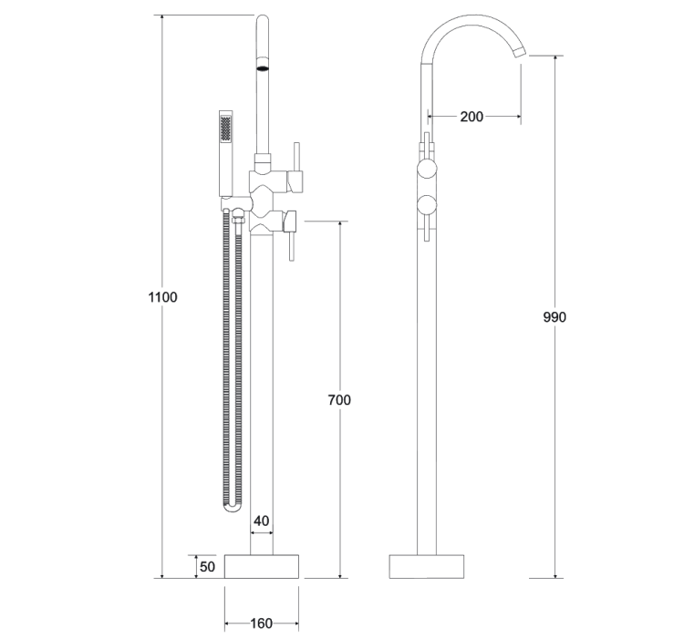 Bateria wannowa wolnostojąca 110 cm ze słuchawką prysznicową Besco Illusion II BW-III