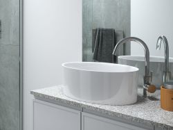 Bateria umywalkowa wysoka 34 cm stojąca Besco Illusion BU-II-CH chrom