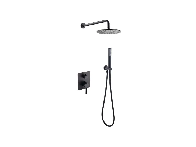 Zestaw natryskowy z okrągłą deszczownicą Ultraslim 20 cm, słuchawką prysznicową i baterią podtynkową Besco Decco/Illusion II BP-DIII-CZ czarny mat