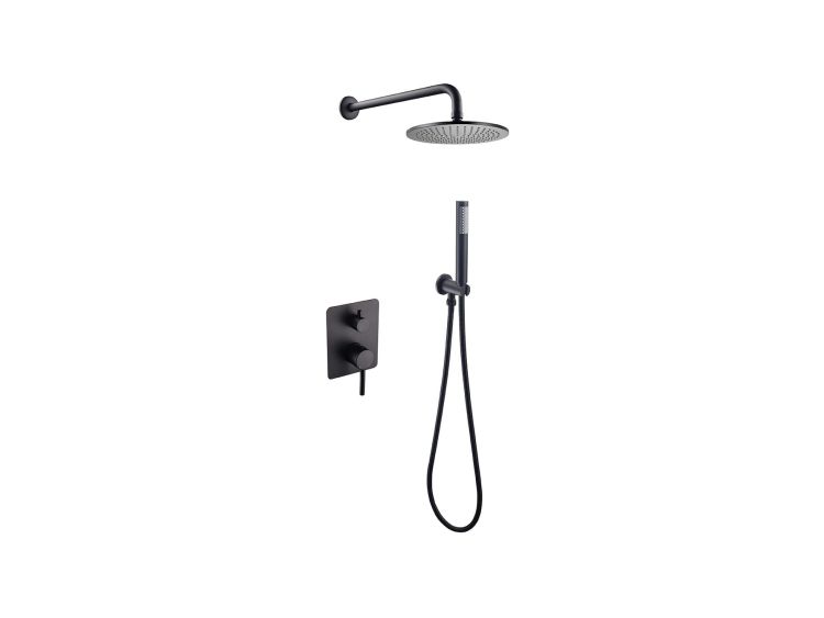 Zestaw natryskowy z okrągłą deszczownicą Ultraslim 20 cm, słuchawką prysznicową i baterią podtynkową Besco Decco/Illusion II BP-DIII-CZ czarny mat
