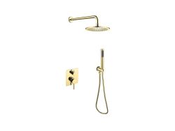 Zestaw natryskowy z okrągłą deszczownicą Ultraslim 20 cm, słuchawką prysznicową i baterią podtynkową Besco Decco/Illusion II BP-DIII-ZL złoty