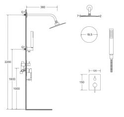 Zestaw natryskowy z okrągłą deszczownicą Ultraslim 20 cm, słuchawką prysznicową i baterią podtynkową Besco Decco/Illusion II BP-DIII