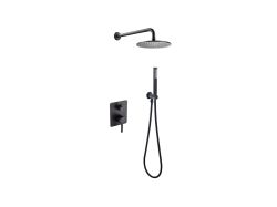 Zestaw natryskowy z okrągłą deszczownicą Ultraslim 20 cm, słuchawką prysznicową i baterią podtynkową Besco Decco/Illusion II BP-DIII-CZ czarny mat