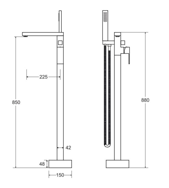 Bateria wannowa wolnostojąca 88 cm ze słuchawką prysznicową  Besco Varium BW-V