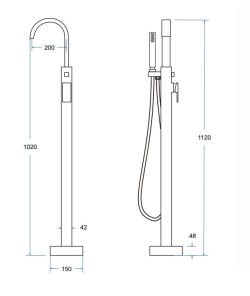 Bateria wannowa wolnostojąca 112 cm ze słuchawką prysznicową Besco Modern II BW-MII