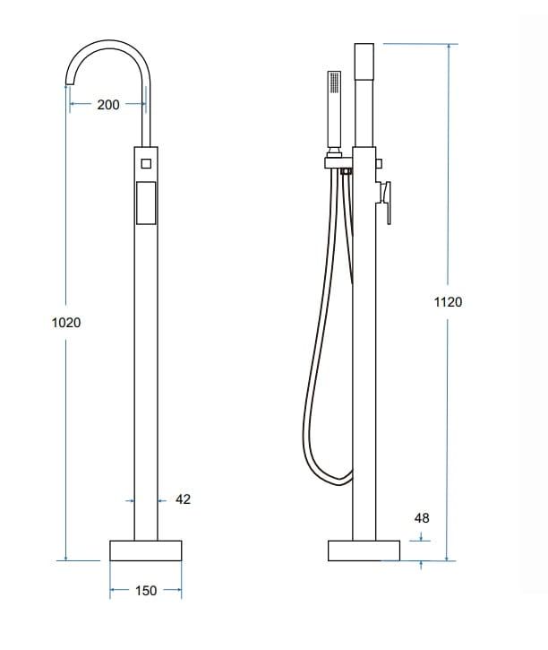 Bateria wannowa wolnostojąca 112 cm ze słuchawką prysznicową Besco Modern II BW-MII
