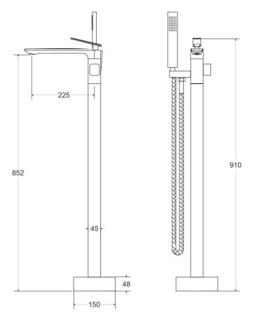 Przejdź do produktu Bateria wannowa wolnostojąca 91 cm ze słuchawką prysznicową Besco Aspira BW-A-CZ czarny mat