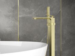 Złota bateria wannowa wolnostojąca 91 cm ze słuchawką prysznicową Besco Aspira BW-A-ZL
