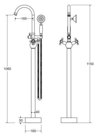 Przejdź do produktu Złota bateria wannowa wolnostojąca 115 cm ze słuchawką prysznicową Besco Retro BW-RI-ZL