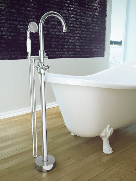 Bateria wannowa wolnostojąca 115 cm ze słuchawką prysznicową Besco Retro BW-RI-CH chrom