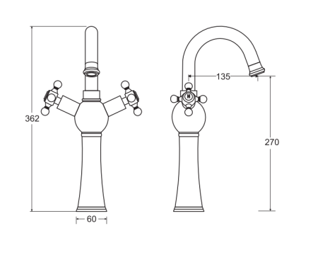 Przejdź do produktu Bateria umywalkowa wysoka 36 cm stojąca Retro Besco BU-RI-CH chrom