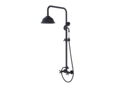 Kolumna natryskowa Retro z okrągłą deszczownicą 20 cm, słuchawką prysznicową i baterią Besco Retro BP-R-CZ czarny mat