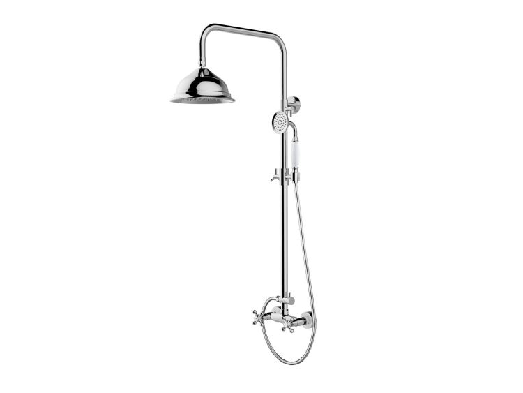 Kolumna natryskowa Retro z okrągłą deszczownicą 20 cm, słuchawką prysznicową i baterią Besco Retro BP-R-CR chrom