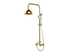 Kolumna natryskowa Retro z okrągłą deszczownicą 20 cm, słuchawką prysznicową i baterią Besco Retro BP-R-ZL złoty
