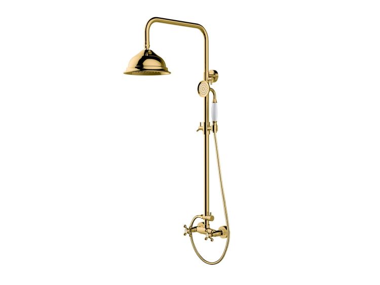 Kolumna natryskowa Retro z okrągłą deszczownicą 20 cm, słuchawką prysznicową i baterią Besco Retro BP-R-ZL złoty
