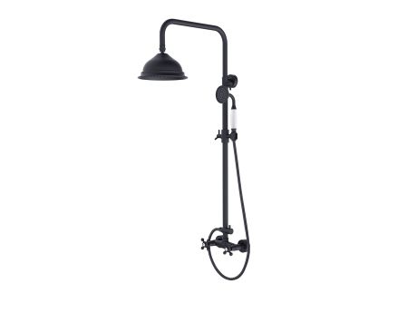 Przejdź do produktu Kolumna natryskowa Retro z okrągłą deszczownicą 20 cm, słuchawką prysznicową i baterią Besco Retro BP-R-CZ czarny mat
