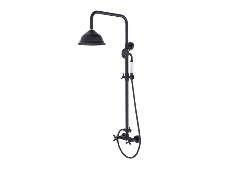 Kolumna natryskowa Retro z okrągłą deszczownicą 20 cm, słuchawką prysznicową i baterią Besco Retro BP-R-CZ czarny mat