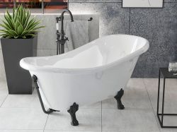 Wanna wolnostojąca Retro 160x77 cm Besco Otylia 160 nóżki czarne #WKO-160W+CZ