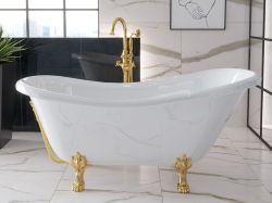Wanna wolnostojąca Retro 170x77 cm ze złotymi łapami Besco Otylia 170 #WKO-170W+ZL