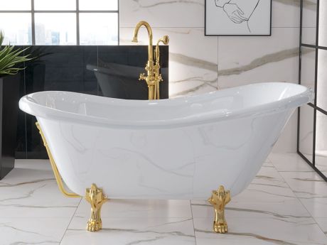Przejdź do produktu Wanna wolnostojąca Retro 170x77 cm ze złotymi łapami Besco Otylia 170 #WKO-170W+ZL