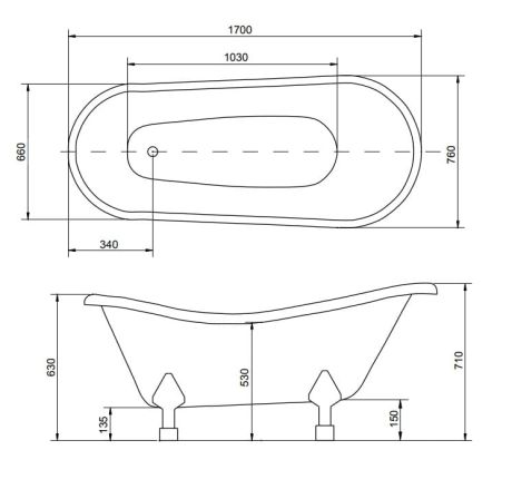 Przejdź do produktu Wanna wolnostojąca Retro 170x77 cm ze złotymi łapami Besco Otylia 170 #WKO-170W+ZL