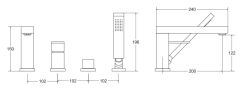 Bateria wannowa 4-otworowa ze słuchawką prysznicową Besco Modern/Varium BW-A4