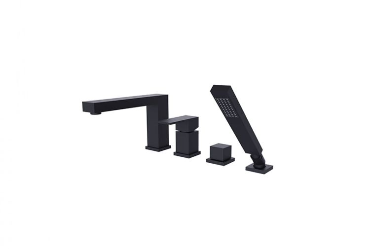 Bateria wannowa 4-otworowa ze słuchawką prysznicową Besco Modern/Varium BW-A4-CZ czarny mat