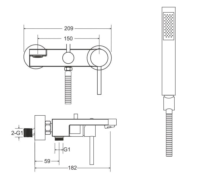 Bateria wannowa ścienna ze słuchawką prysznicową Besco Decco BW-DS