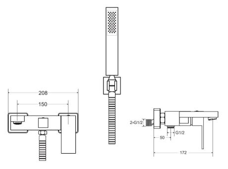 Przejdź do produktu Bateria wannowa ścienna ze słuchawką prysznicową Besco Modern/Varium BW-MVS-CH chrom