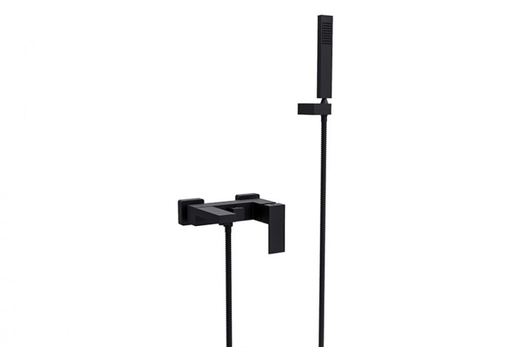 Bateria wannowa ścienna ze słuchawką prysznicową Besco Modern/Varium BW-MVS-CZ czarny mat