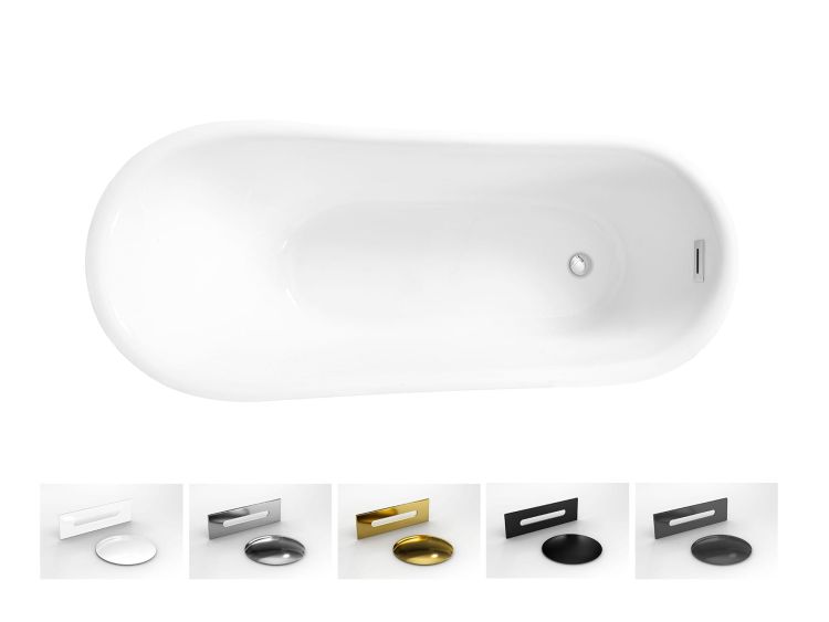 Wanna wolnostojąca akrylowa 170x72 cm z syfonem i przelewem Besco Calima #WAS-170-C biały połysk - kolory maskownic do wyboru