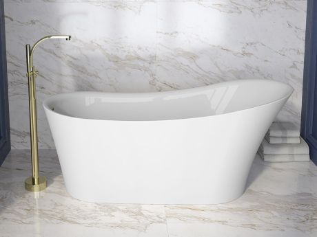 Przejdź do produktu Wanna wolnostojąca akrylowa 170x72 cm z czarną maskownicą syfonu i przelewem Besco Calima #WAS-170-CCZ biały połysk