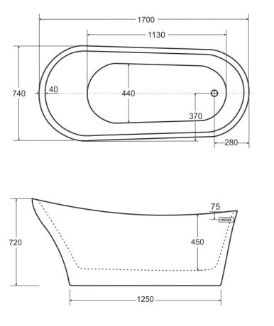 Przejdź do produktu Wanna wolnostojąca akrylowa 170x72 cm z grafitową maskownicą syfonu i przelewem Besco Calima #WAS-170-CGR biały połysk