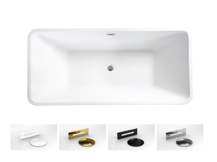 Wanna wolnostojąca akrylowa 160x80 cm Besco Evita #WAS-160-E - kolor maskownicy syfonu i przelewu do wyboru