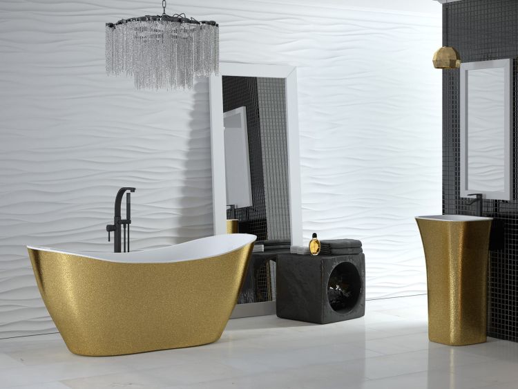Złota wanna wolnostojąca 160x70 cm z klik-klakiem chrom Besco Viya Glam #WMD-160-VZ