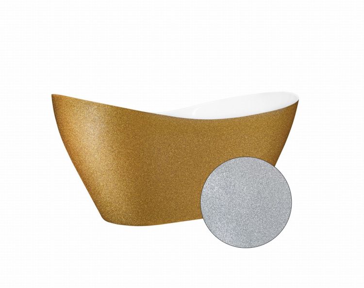 Srebrna wanna wolnostojąca  160x70 cm z klik-klakiem chrom Besco Viya Glam #WMD-160-VS