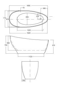 Wanna wolnostojąca 165x70 cm z klik-klakiem chrom Besco Keya Glam #WMD-165-K