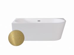 Złota wanna wolnostojąca narożna 150x75 cm z czarną maskownicą syfonu i przelewem Besco Zoya Glam lewa #WA-150-ZLZC