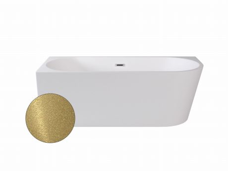 Przejdź do produktu Złota wanna wolnostojąca narożna 150x75 cm z czarną maskownicą syfonu i przelewem Besco Zoya Glam lewa #WA-150-ZLZC