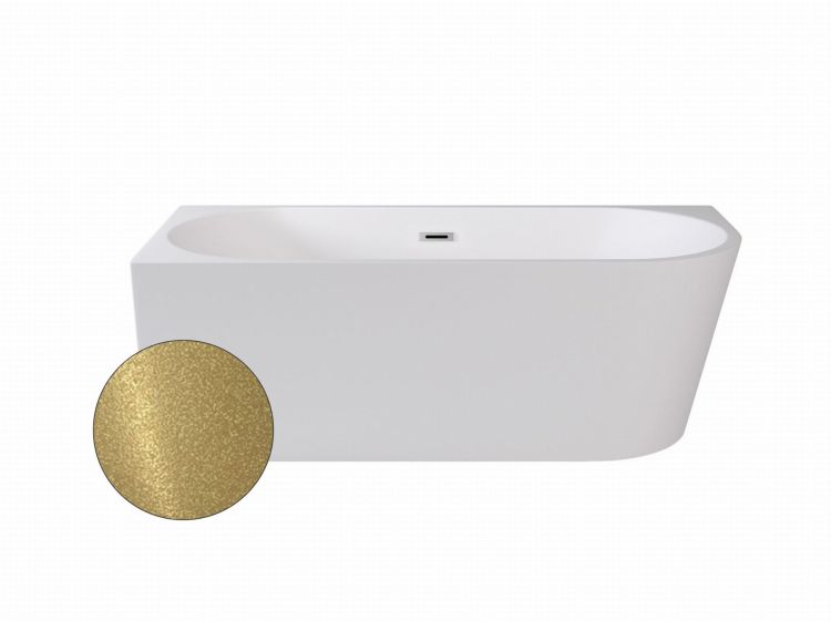 Złota wanna wolnostojąca narożna 150x75 cm z białą maskownicą syfonu i przelewem Besco Zoya Glam lewa #WA-150-ZLZB