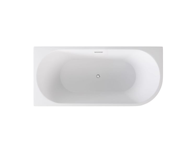 Złota wanna wolnostojąca narożna 150x75 cm z białą maskownicą syfonu i przelewem Besco Zoya Glam lewa #WA-150-ZLZB