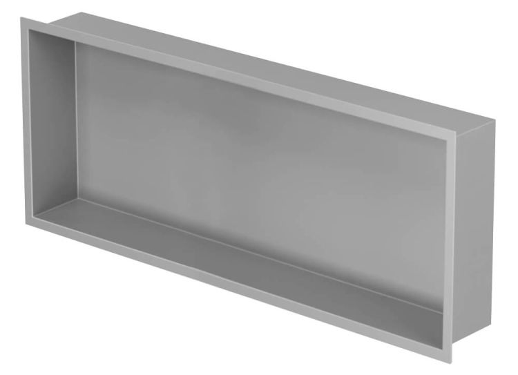 Półka łazienkowa wnękowa do zabudowy 92,5x32,5x15 cm ze stali nierdzewnej lakierowanej na szaro i szybą w tylnej części MCJ F.PWN LGR 900/15WH