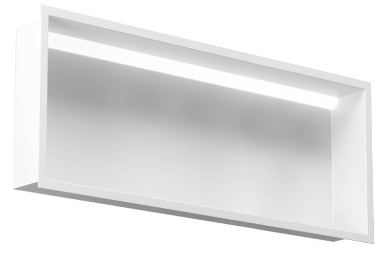 Półka łazienkowa wnękowa do zabudowy 92,5x32,5x15 cm ze stali nierdzewnej, lakierowana na biało z oświetleniem LED MCJ B.PWN LWH 900/15LED