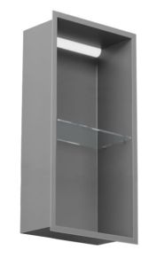 Półka łazienkowa wnękowa do zabudowy 32,5x62,5x10 cm ze stali nierdzewnej lakierowanej proszkowo z oświetleniem LED MCJ F.PWNP LGR 600/10LED szara