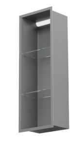Półka łazienkowa wnękowa do zabudowy 32,5x92x15 cm ze stali nierdzewnej lakierowanej proszkowo z oświetleniem LED i szkłem w tylnej części MCJ F.PWNP LGR LED 900/15GR SZARA