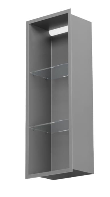 Półka łazienkowa wnękowa do zabudowy 32,5x92x15 cm ze stali nierdzewnej lakierowanej proszkowo z oświetleniem LED i szkłem w tylnej części MCJ F.PWNP LGR LED 900/15GR SZARA