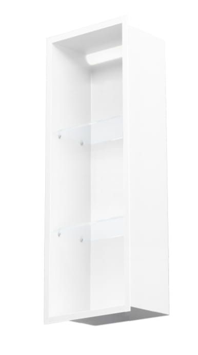 Półka łazienkowa wnękowa do zabudowy 32,5x92x15 cm ze stali nierdzewnej lakierowanej proszkowo na biało z oświetleniem LED i szkłem w tylnej części MCJ F.PWNP LWH LED 900/15